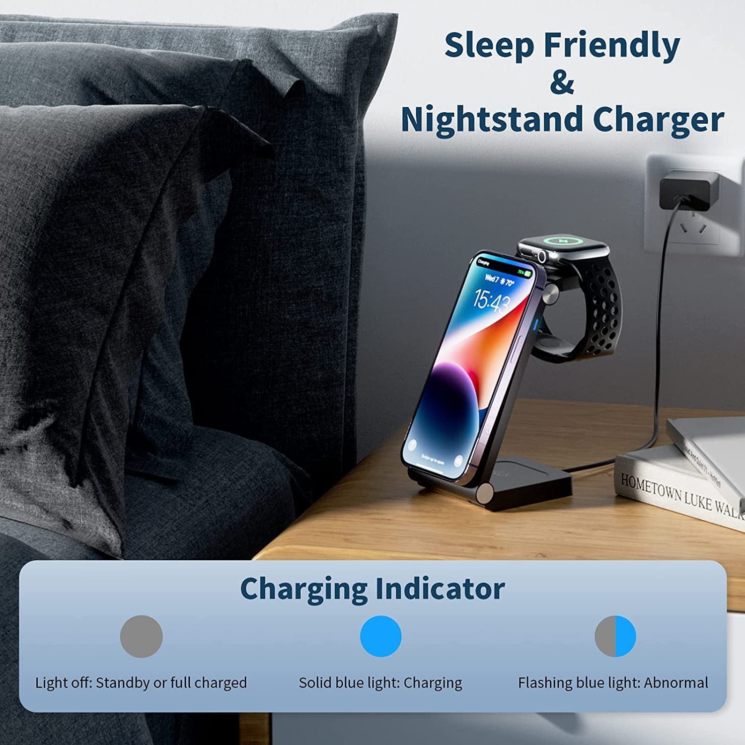 JMT-261770 Vertical Folding Magnetic 3-in-1 Wireless Charger with Charging Cable and Head - Black or White