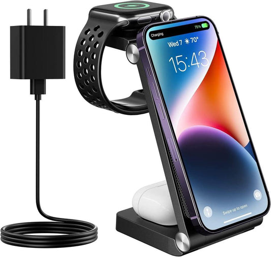 JMT-261770 Vertical Folding Magnetic 3-in-1 Wireless Charger with Charging Cable and Head - Black or White