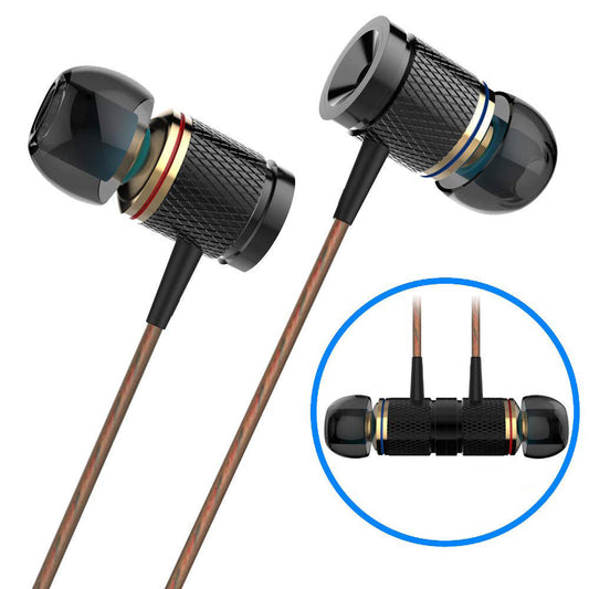 JMT-261898 Magnetic Metal In-Ear Headphones with Remote Control - Black & Gold, 3.5mm Plug with Adapter