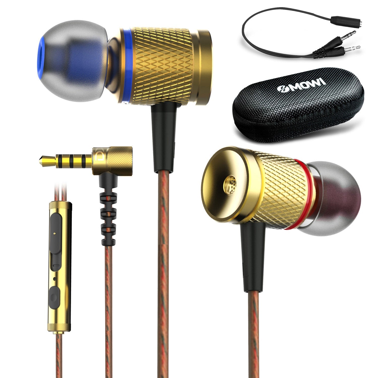 JMT-261898 Magnetic Metal In-Ear Headphones with Remote Control - Black & Gold, 3.5mm Plug with Adapter