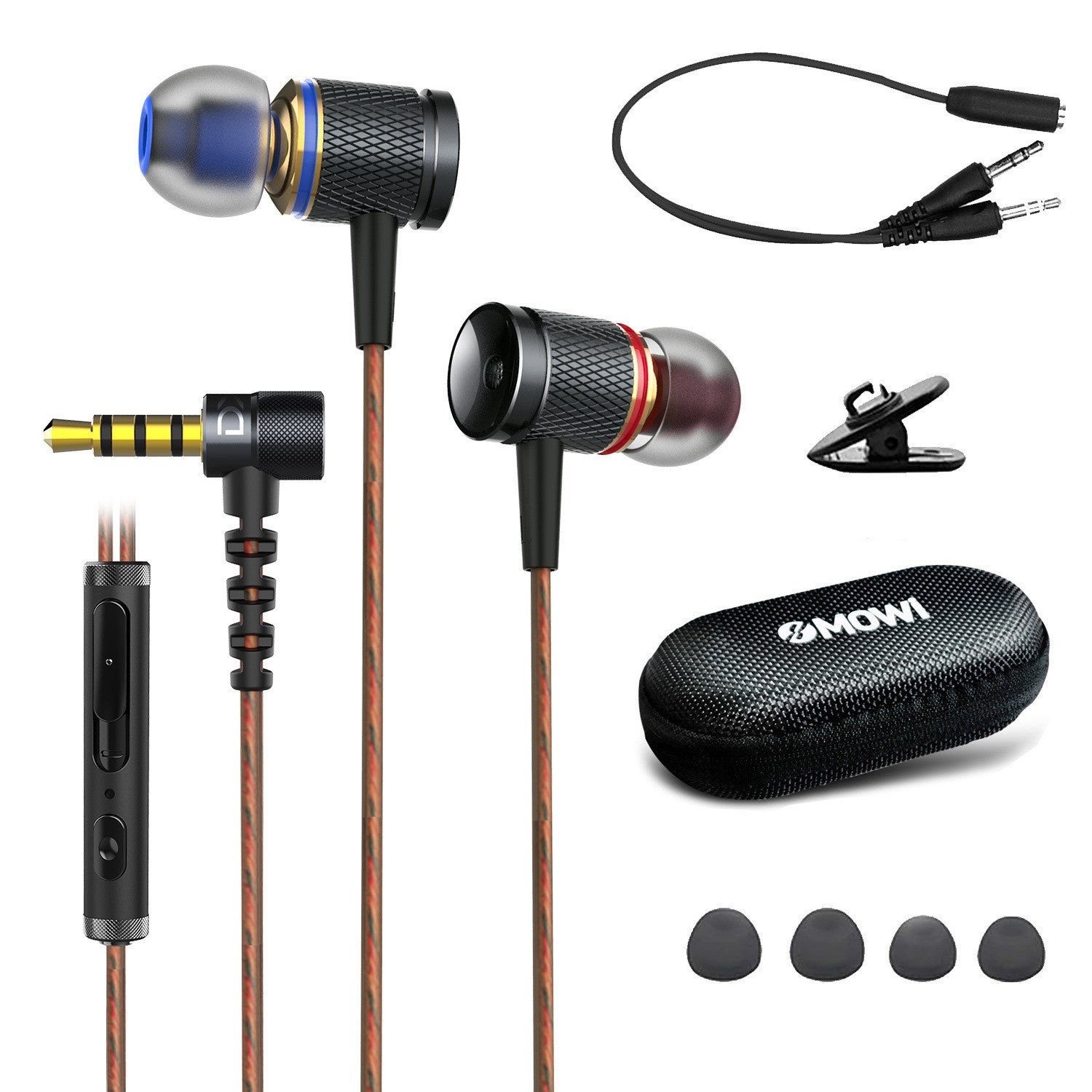 JMT-261898 Magnetic Metal In-Ear Headphones with Remote Control - Black & Gold, 3.5mm Plug with Adapter