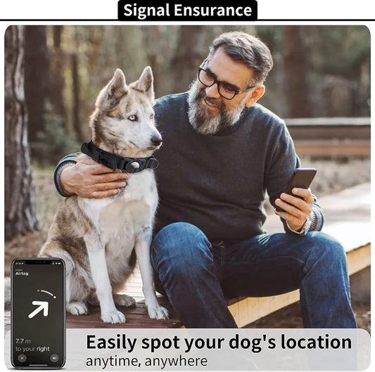 JMT-261898 Waterproof Dog Collar with Airtag Protective Cover - Durable Nylon & Flannel, Available in Black & Camel, for All Seasons