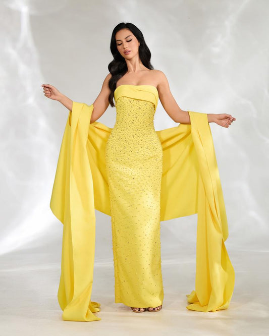 JMT-262474 Elegant Yellow Gown for Women - Model SH0104