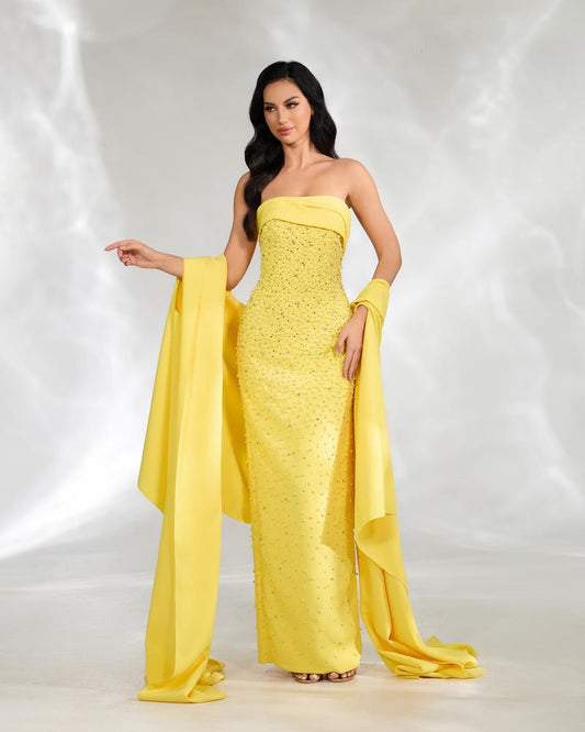 JMT-262474 Elegant Yellow Gown for Women - Model SH0104