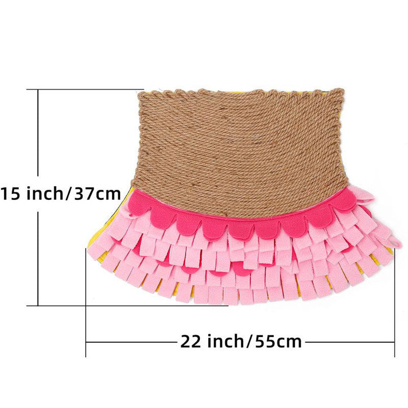 JMT-262538 Natural Jute & Polar Fleece Sniff Food Mat for Cats - Interactive Bite Toy in Pink or Yellow