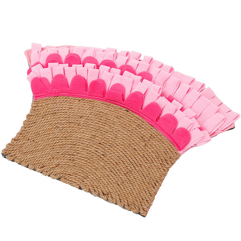 JMT-262538 Natural Jute & Polar Fleece Sniff Food Mat for Cats - Interactive Bite Toy in Pink or Yellow