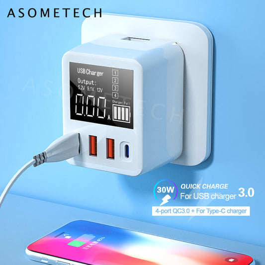 JMT-262922 4-Port USB Travel Charger with LED Display and Multiple Standard Interfaces