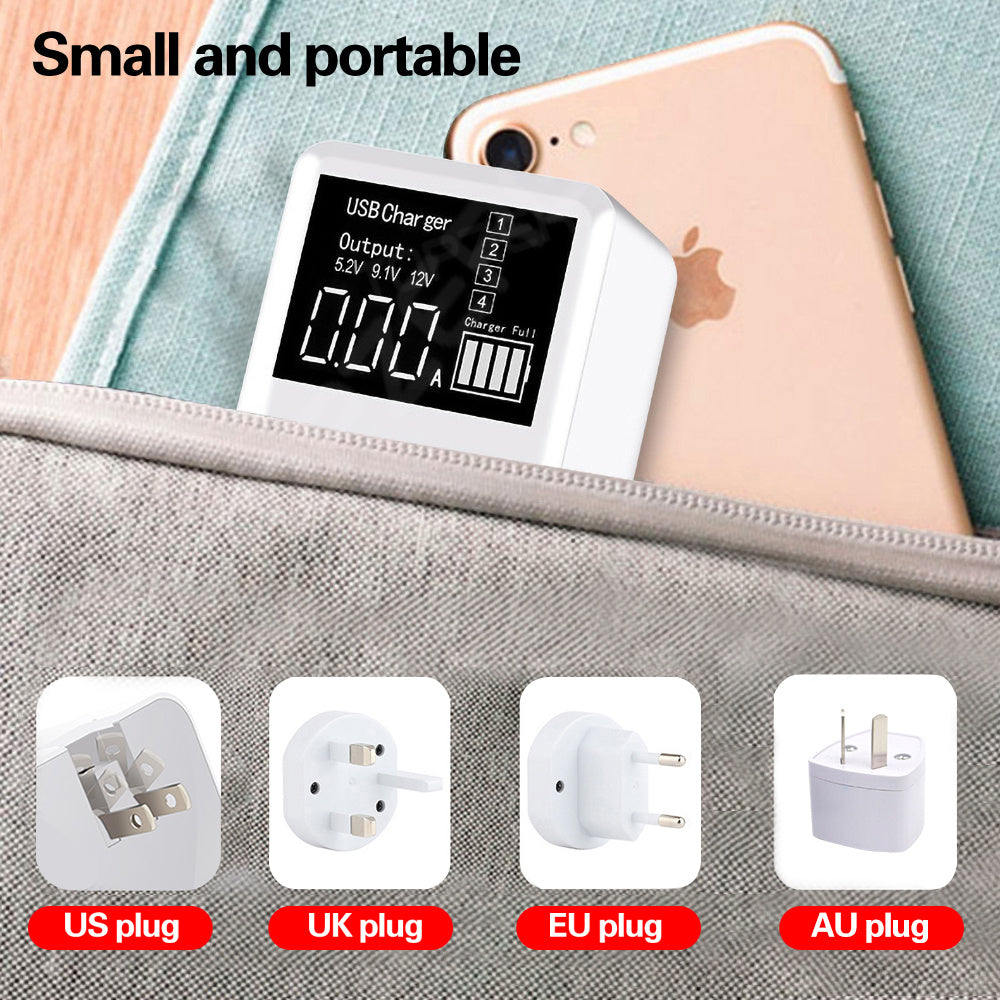 JMT-262922 4-Port USB Travel Charger with LED Display and Multiple Standard Interfaces