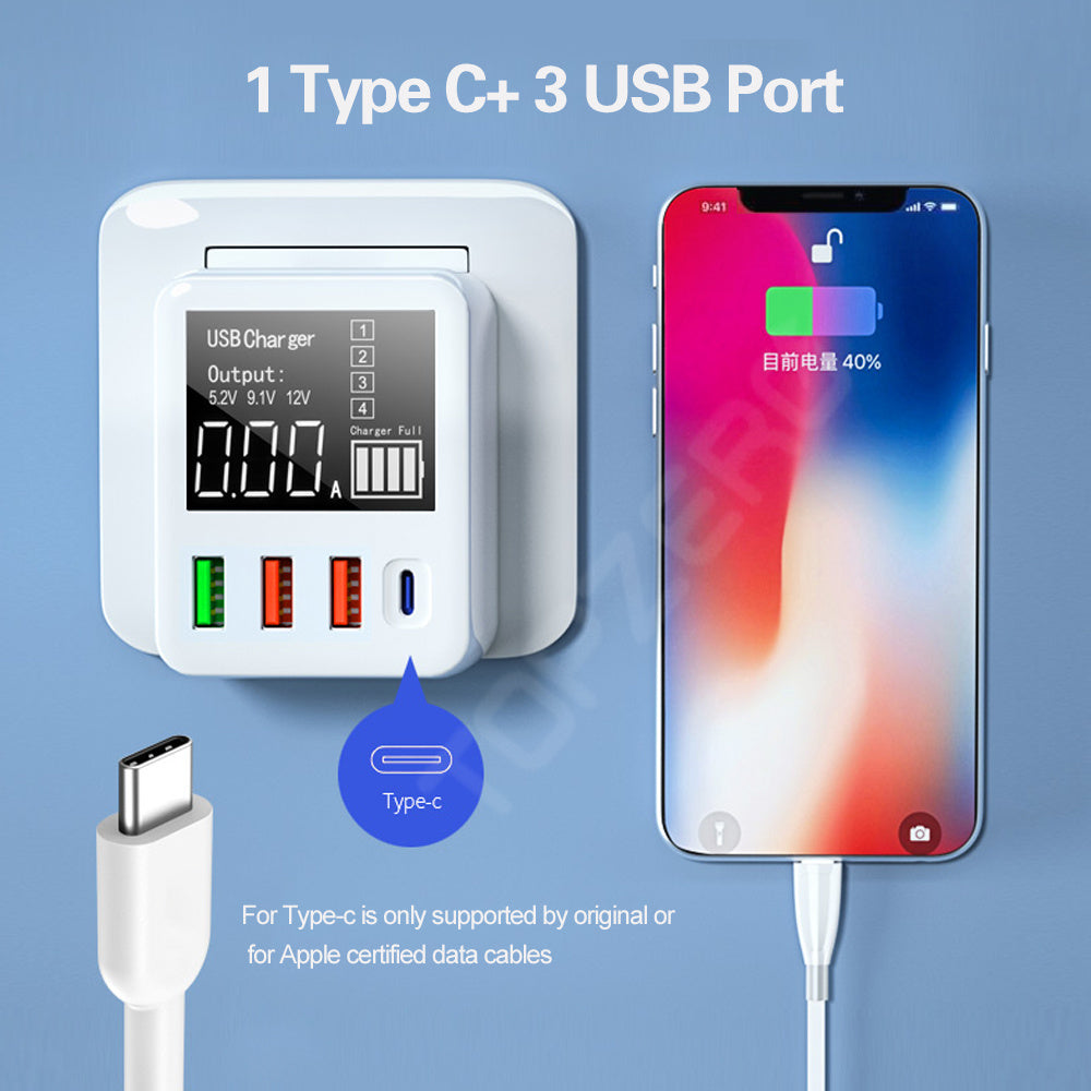 JMT-262922 4-Port USB Travel Charger with LED Display and Multiple Standard Interfaces