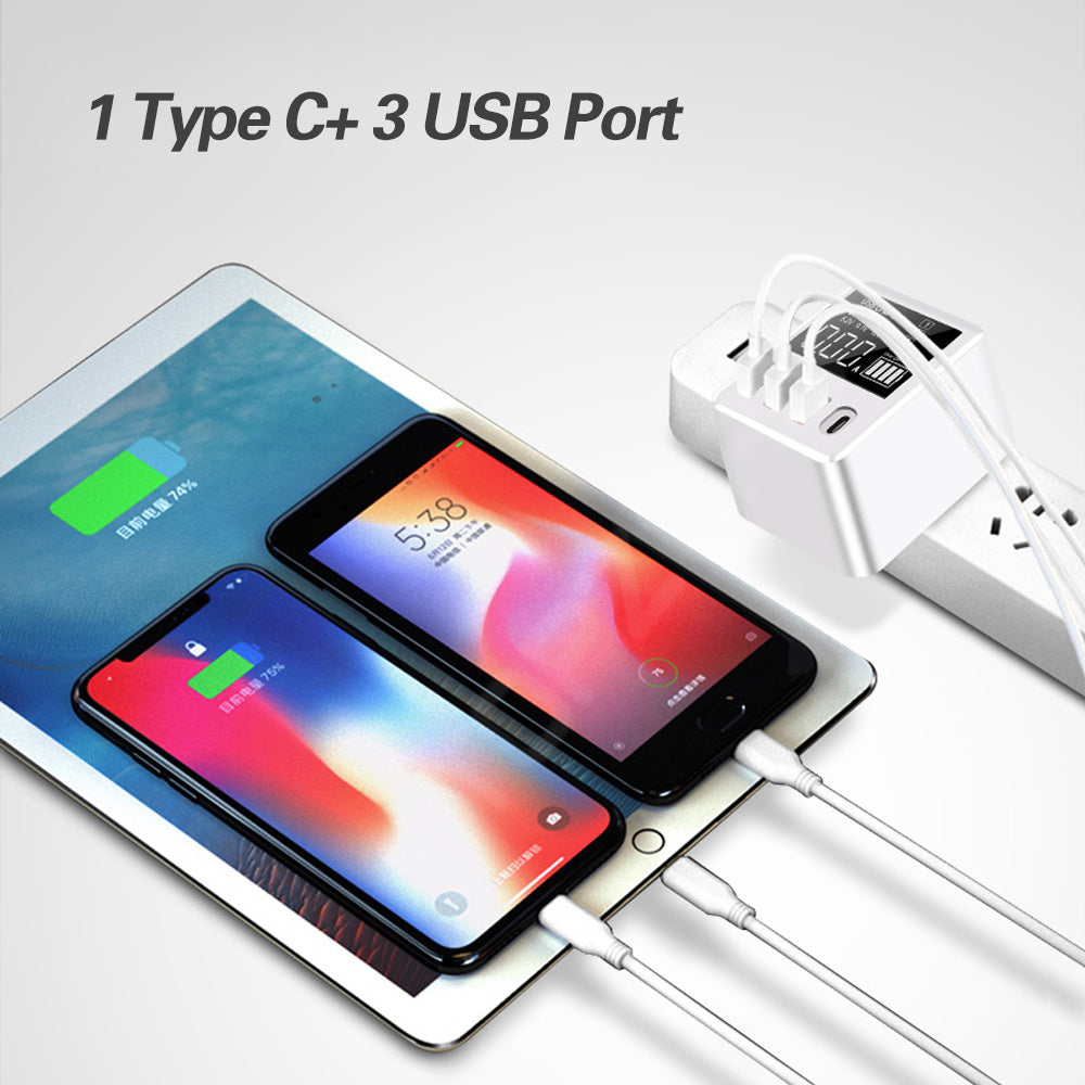 JMT-262922 4-Port USB Travel Charger with LED Display and Multiple Standard Interfaces