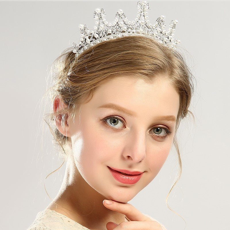 JMT-262922 Bridal Pearl and Rhinestone Crystal Tiara Crown - Elegant Headpiece for Weddings and Special Occasions