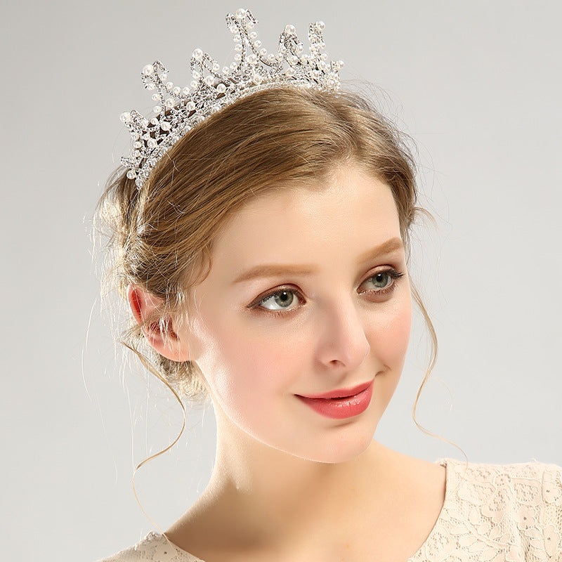JMT-262922 Bridal Pearl and Rhinestone Crystal Tiara Crown - Elegant Headpiece for Weddings and Special Occasions