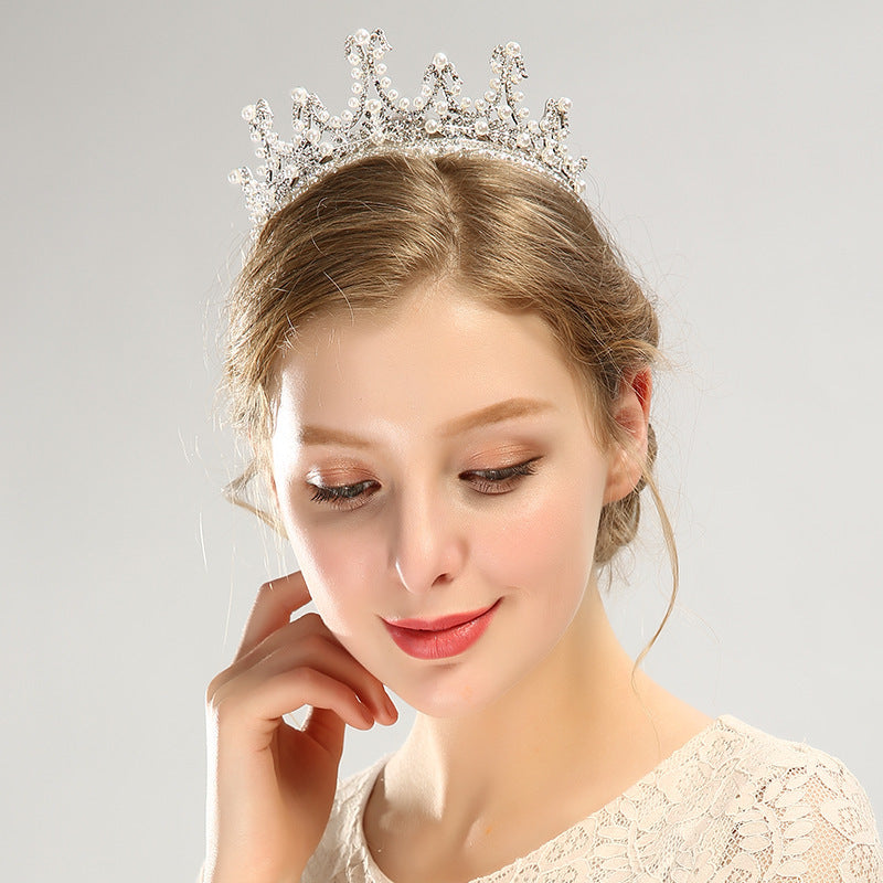 JMT-262922 Bridal Pearl and Rhinestone Crystal Tiara Crown - Elegant Headpiece for Weddings and Special Occasions