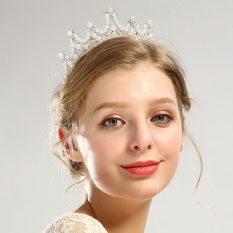 JMT-262922 Bridal Pearl and Rhinestone Crystal Tiara Crown - Elegant Headpiece for Weddings and Special Occasions