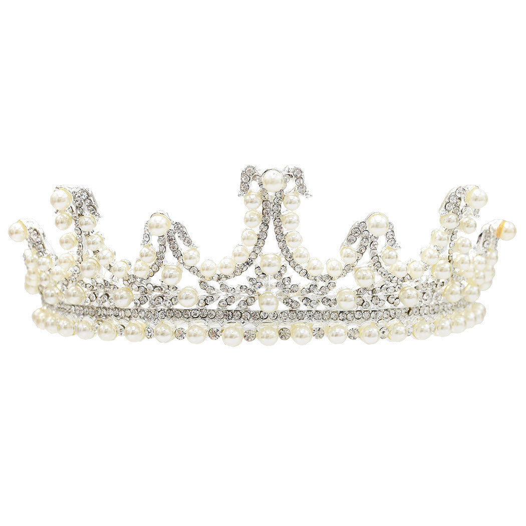 JMT-262922 Bridal Pearl and Rhinestone Crystal Tiara Crown - Elegant Headpiece for Weddings and Special Occasions