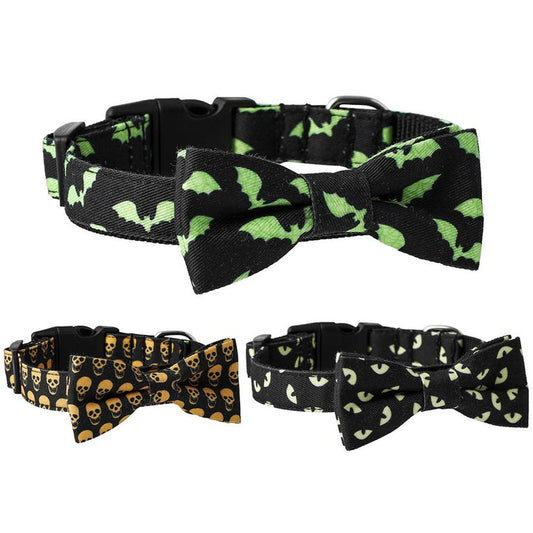 JMT-263050 Skull and Bat Design Durable Nylon Dog Leash and Collar Set