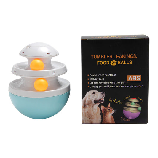 JMT-263370 Interactive Slow Food Tumbler Toy for Dogs - Food Spilling Pet Tracker, ABS Material, 11.5x11.5x15CM, Blue/Pink/Purple/Black