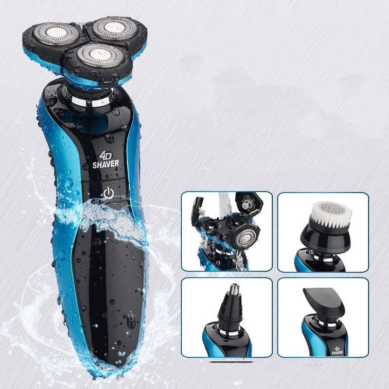JMT-263626 Three Head Waterproof Electric Shaver with USB Charging and Long Battery Life in Gold/Blue