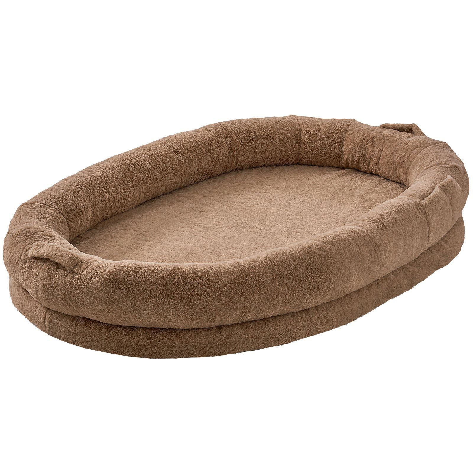 JMT-263690 Large Washable Faux Rabbit Fur Dog Bed for Humans - Cozy 72"x48"x10" Resting Space with Side Pockets and Non-Slip Base