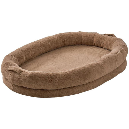 JMT-263690 Large Washable Faux Rabbit Fur Dog Bed for Humans - Cozy 72"x48"x10" Resting Space with Side Pockets and Non-Slip Base