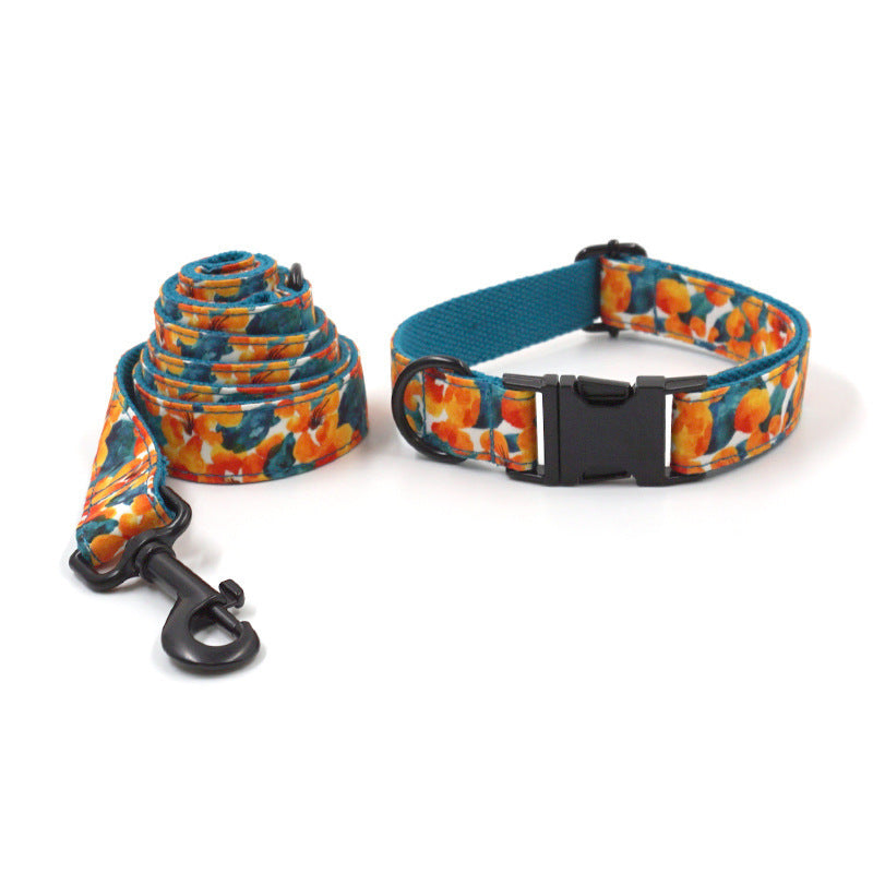 JMT-263882 Hawaiian Black Fabric Dog Collar and Leash Set with Matching Bow