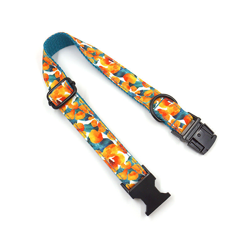 JMT-263882 Hawaiian Black Fabric Dog Collar and Leash Set with Matching Bow
