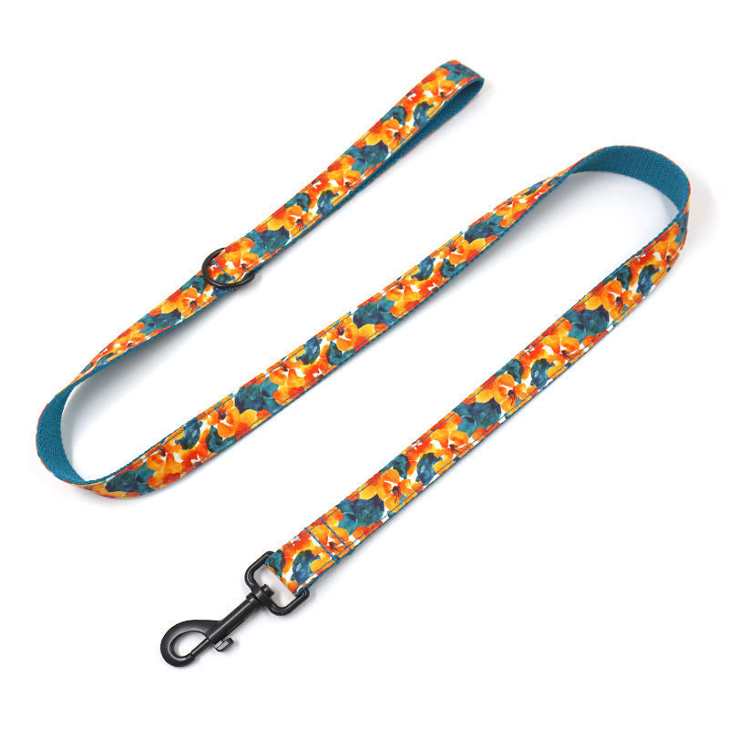 JMT-263882 Hawaiian Black Fabric Dog Collar and Leash Set with Matching Bow