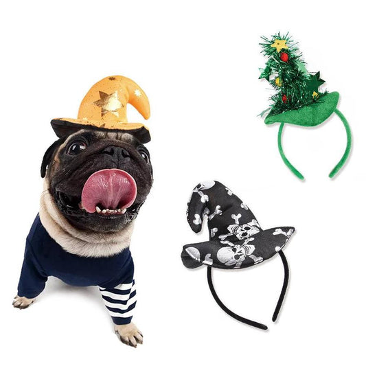 JMT-264010 Pet Headdress Halloween Headband - Flannel, Sequin, Small Ball - Available in Black, Yellow, Green