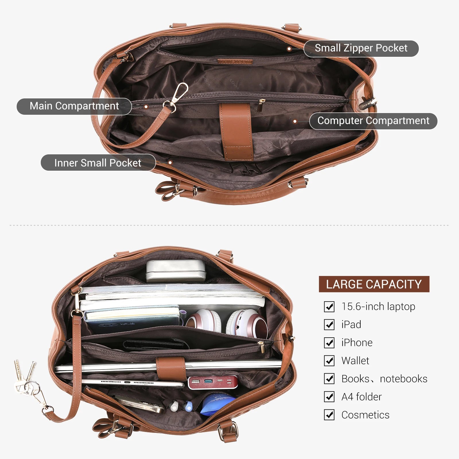 JMT-264202 Waterproof PU Leather Laptop Tote Bag for Women - 15.6 Inch Business Briefcase