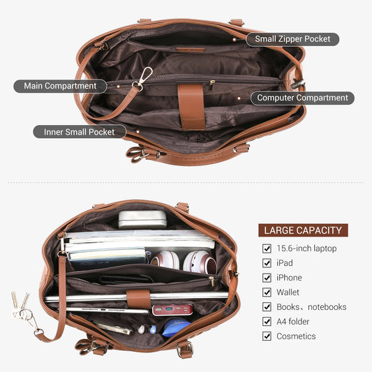 JMT-264202 Waterproof PU Leather Laptop Tote Bag for Women - 15.6 Inch Business Briefcase