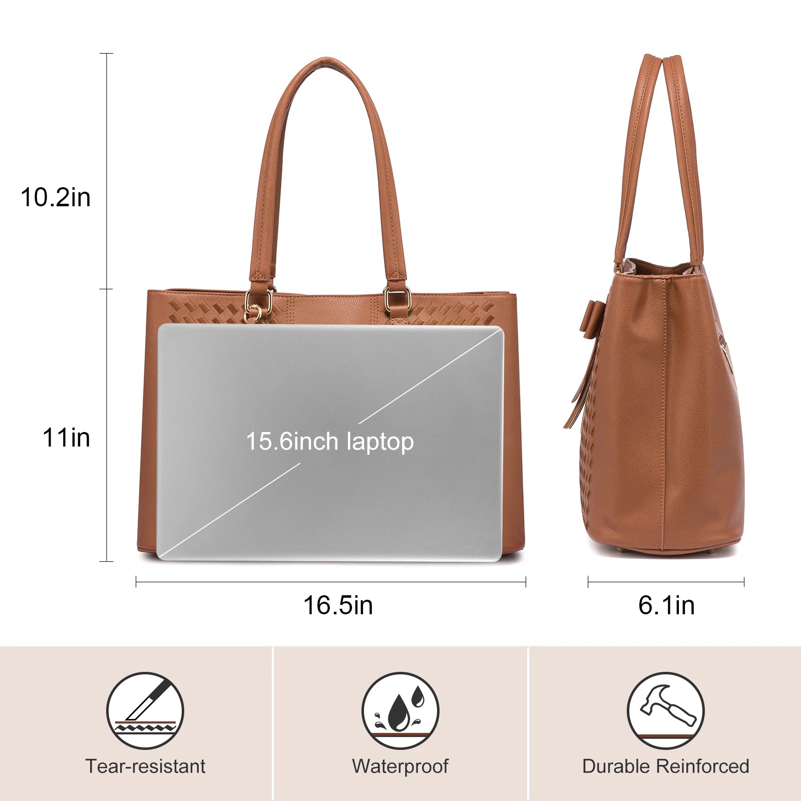 JMT-264202 Waterproof PU Leather Laptop Tote Bag for Women - 15.6 Inch Business Briefcase