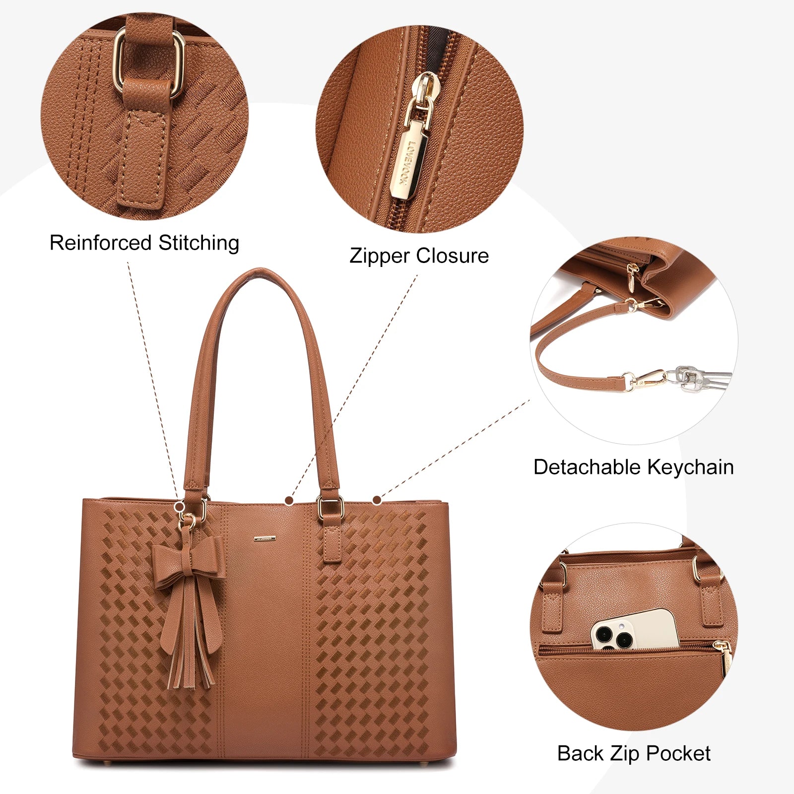 JMT-264202 Waterproof PU Leather Laptop Tote Bag for Women - 15.6 Inch Business Briefcase