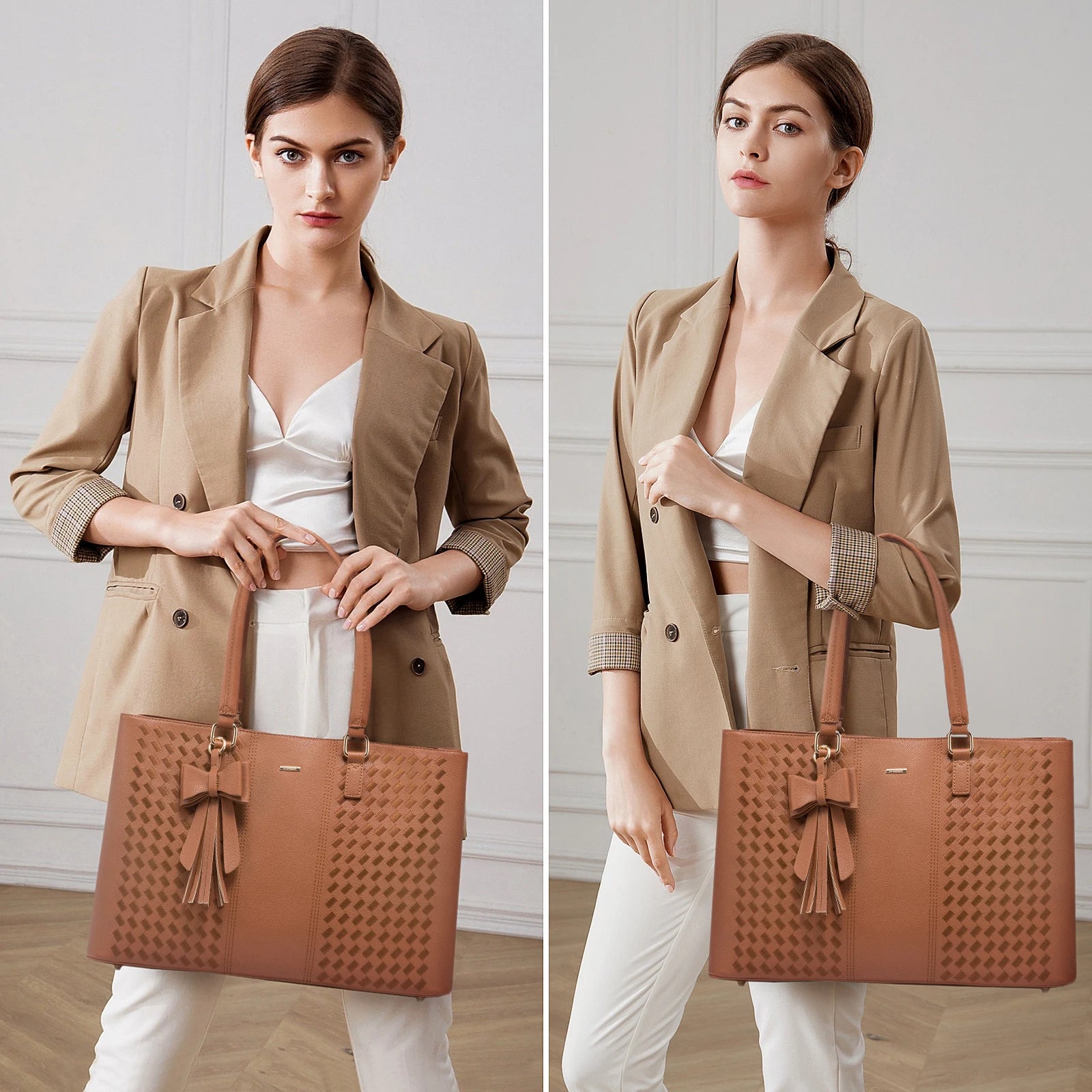 JMT-264202 Waterproof PU Leather Laptop Tote Bag for Women - 15.6 Inch Business Briefcase