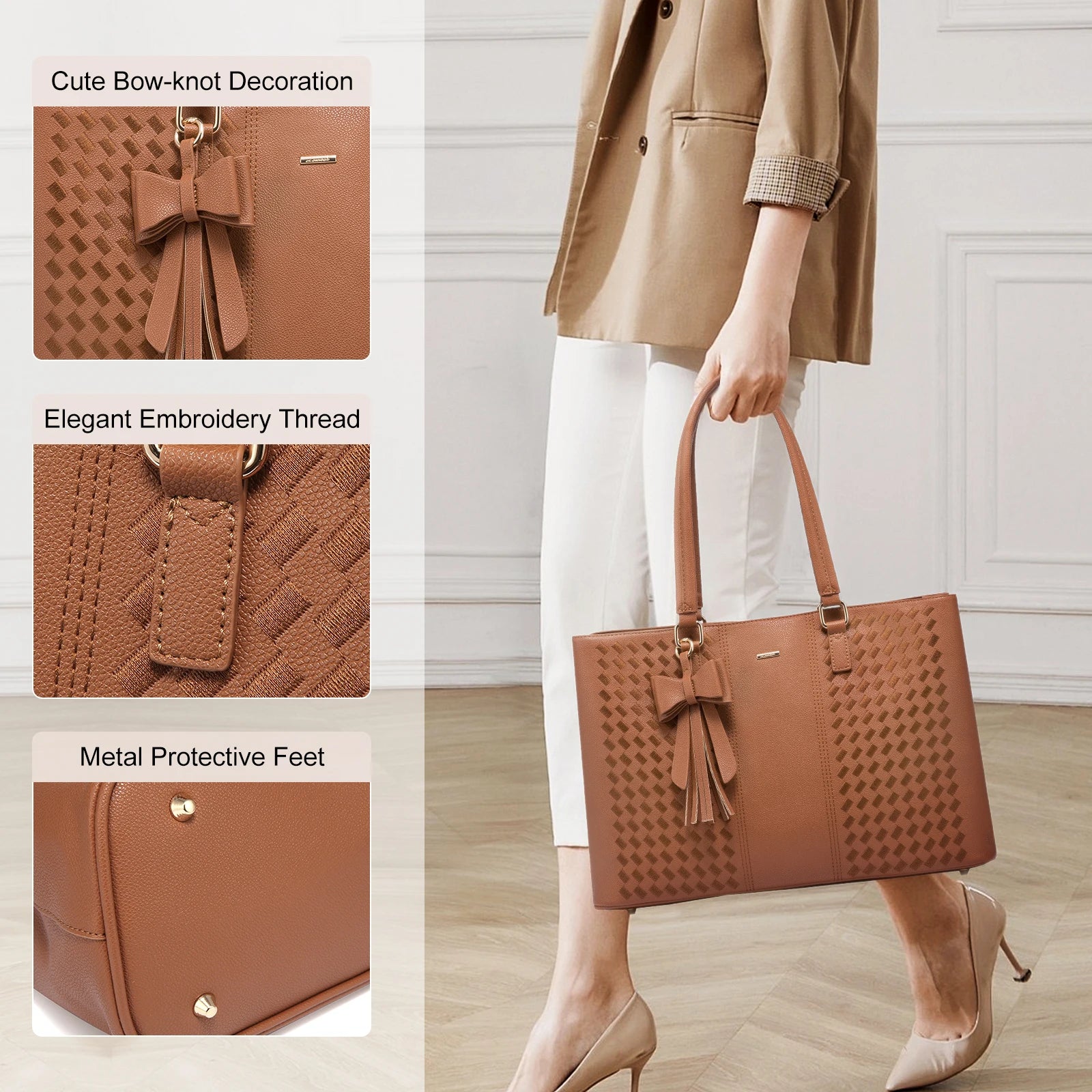JMT-264202 Waterproof PU Leather Laptop Tote Bag for Women - 15.6 Inch Business Briefcase