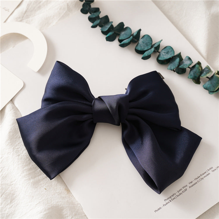 JMT-265226 Elegant Bow Hair Clip in Tribute Silk with Alloy Detailing and Elastic Band, Perfect for Special Occasions