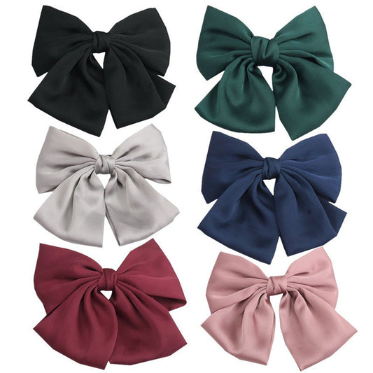 JMT-265226 Elegant Bow Hair Clip in Tribute Silk with Alloy Detailing and Elastic Band, Perfect for Special Occasions