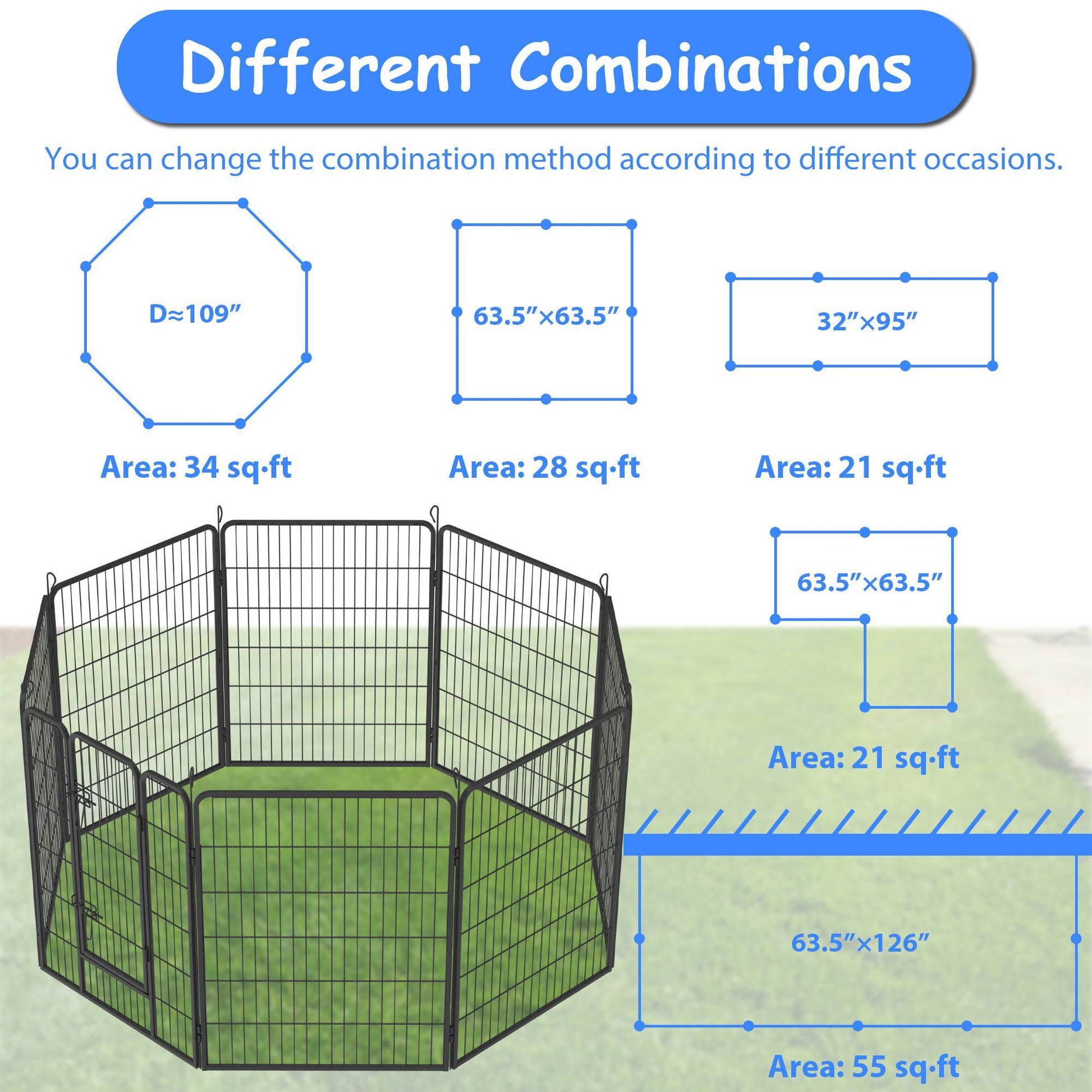 JMT-265546 Large Dog Playpen - Indoor and Outdoor Heavy Duty Metal Fence for Safe Pet Exercise and Rest
