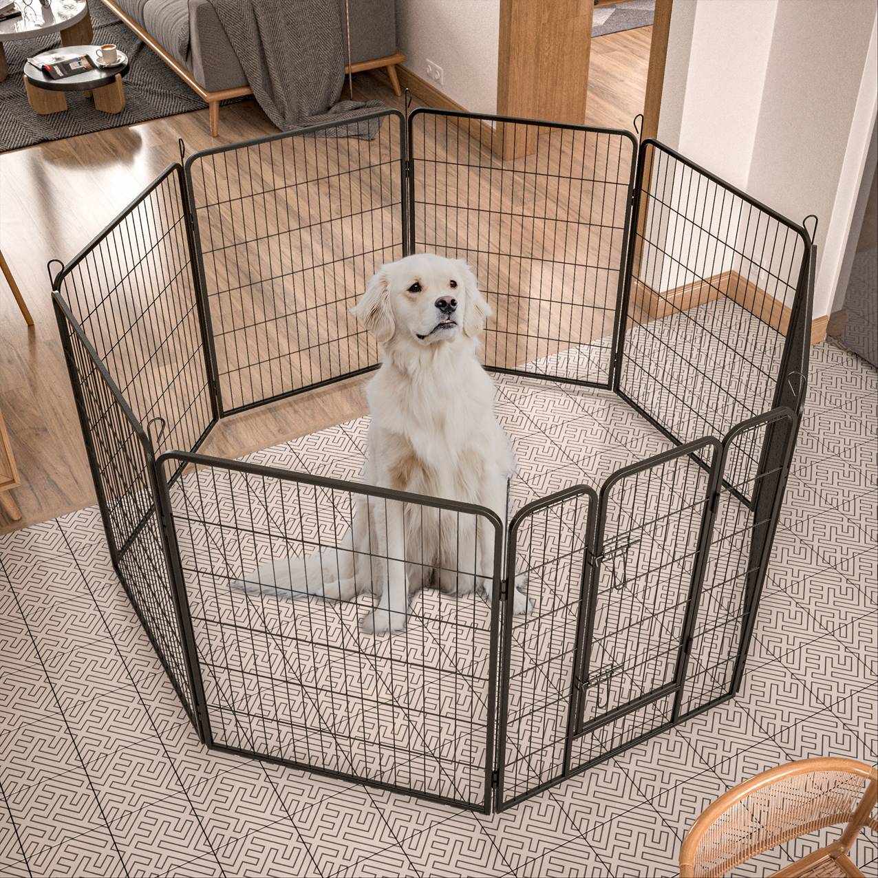 JMT-265546 Large Dog Playpen - Indoor and Outdoor Heavy Duty Metal Fence for Safe Pet Exercise and Rest
