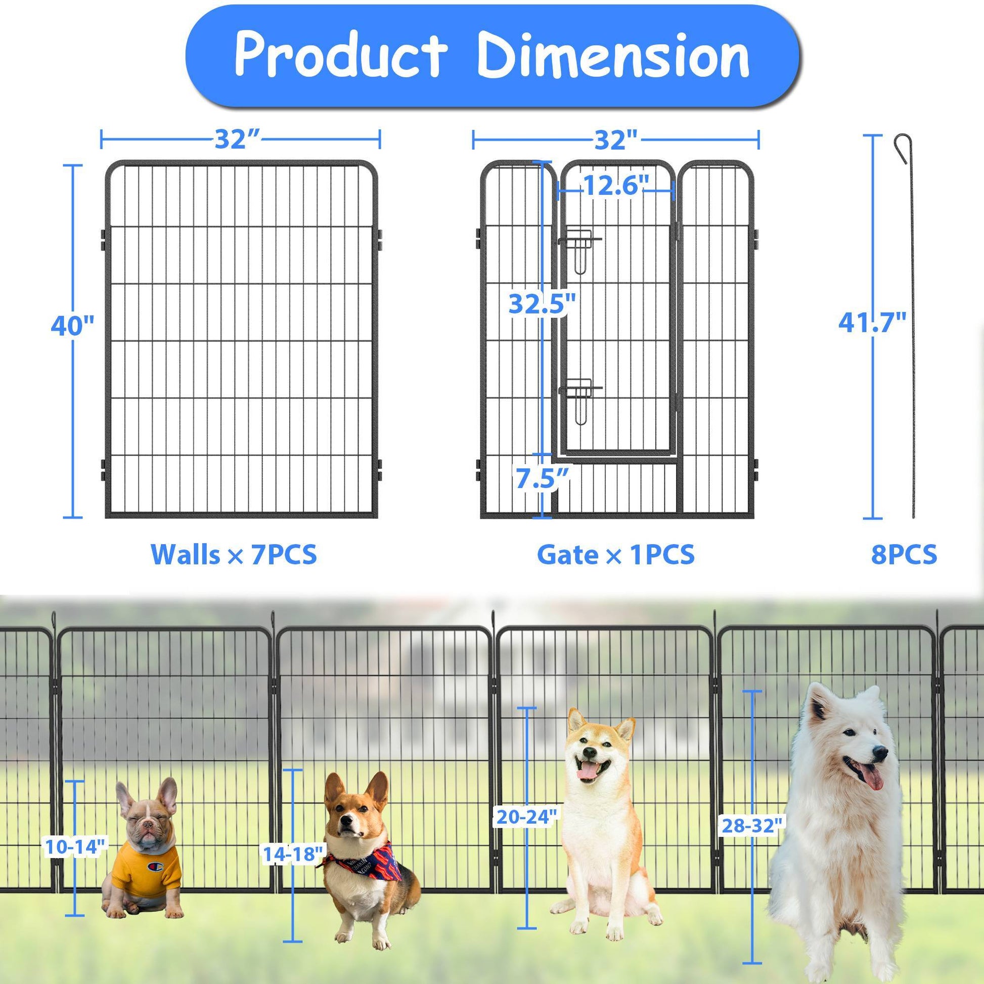 JMT-265546 Large Dog Playpen - Indoor and Outdoor Heavy Duty Metal Fence for Safe Pet Exercise and Rest