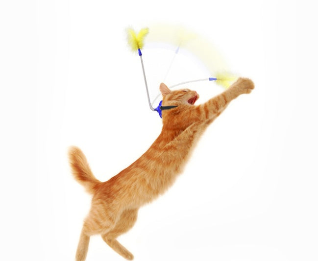 JMT-265674 Self-Healing Plush Cat Teaser Collar Toy with Spring Foot - Lake Blue and Yellow