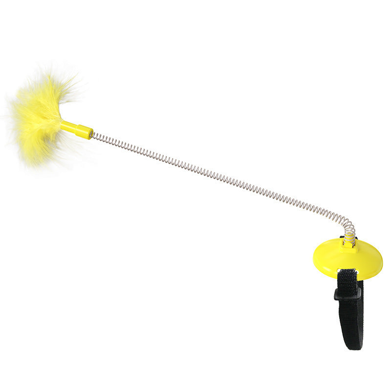 JMT-265674 Self-Healing Plush Cat Teaser Collar Toy with Spring Foot - Lake Blue and Yellow