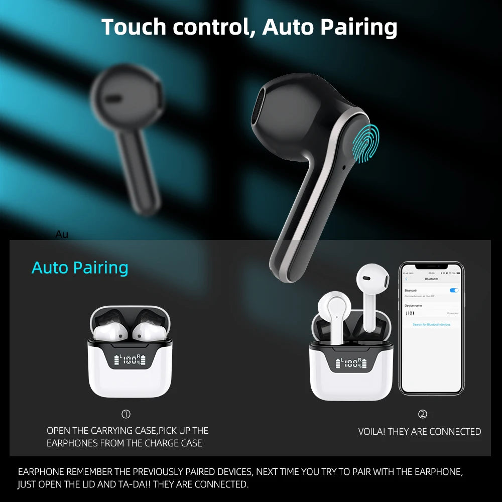 JMT-265866 Wireless Bluetooth Earbuds with LED Battery Display and High-Feedback Sound Quality