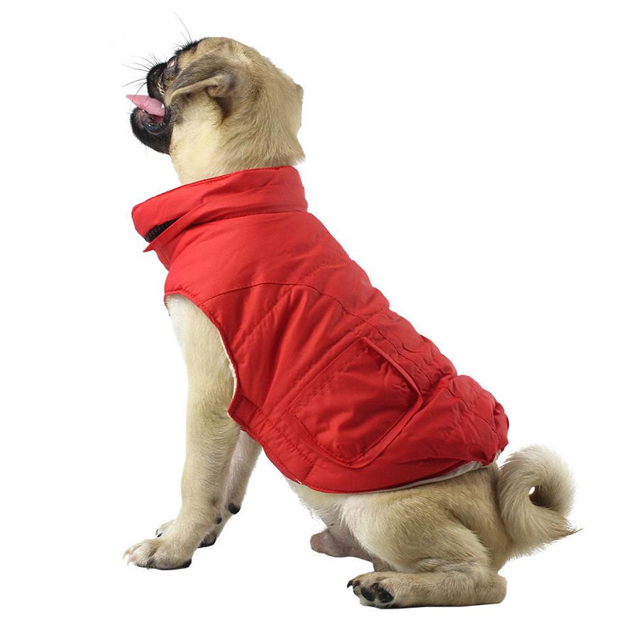 JMT-266314 Winter Detachable Hooded Dog Clothes with Fur Collar - Stylish Polyester Outerwear in Blue, Red, Pink