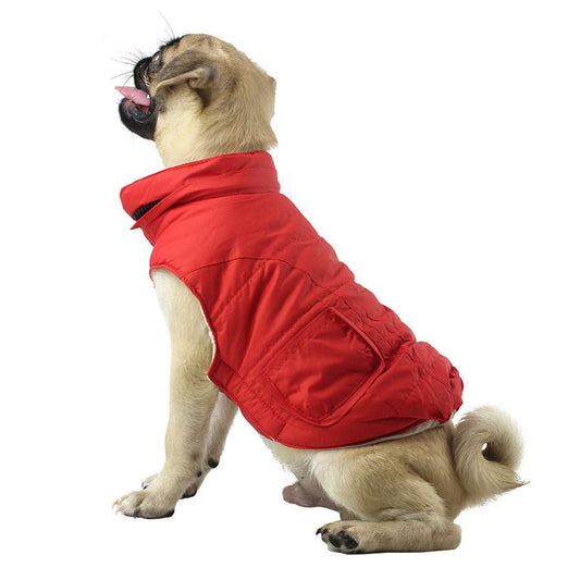 JMT-266314 Winter Detachable Hooded Dog Clothes with Fur Collar - Stylish Polyester Outerwear in Blue, Red, Pink