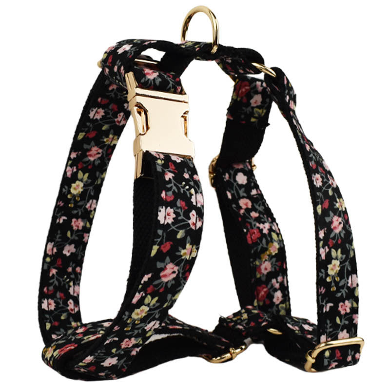 JMT-267018 Cute Bow Lettering Printed Pet Collar and Leash Set with Vest – Stylish Four-Piece Accessory for Dogs