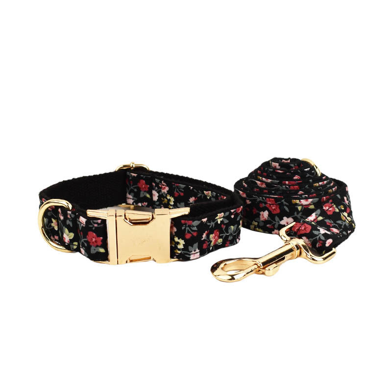 JMT-267018 Cute Bow Lettering Printed Pet Collar and Leash Set with Vest – Stylish Four-Piece Accessory for Dogs