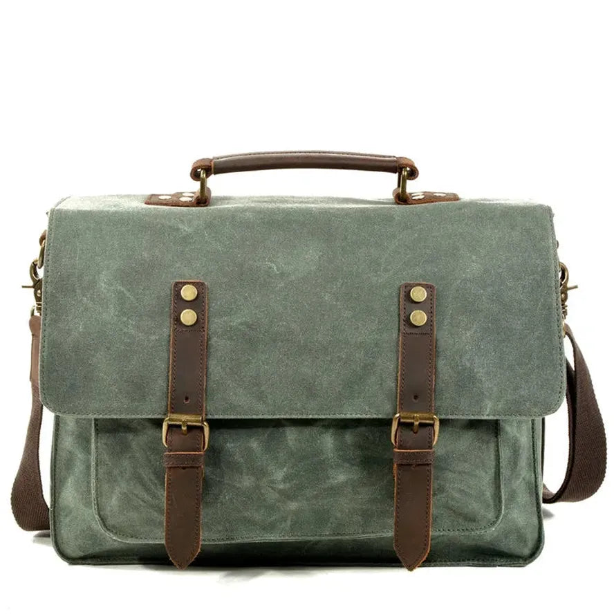 JMT-267594 Vintage Oil Wax Canvas Satchel Shoulder Bag with Cowhide Accents, 38x12x28cm