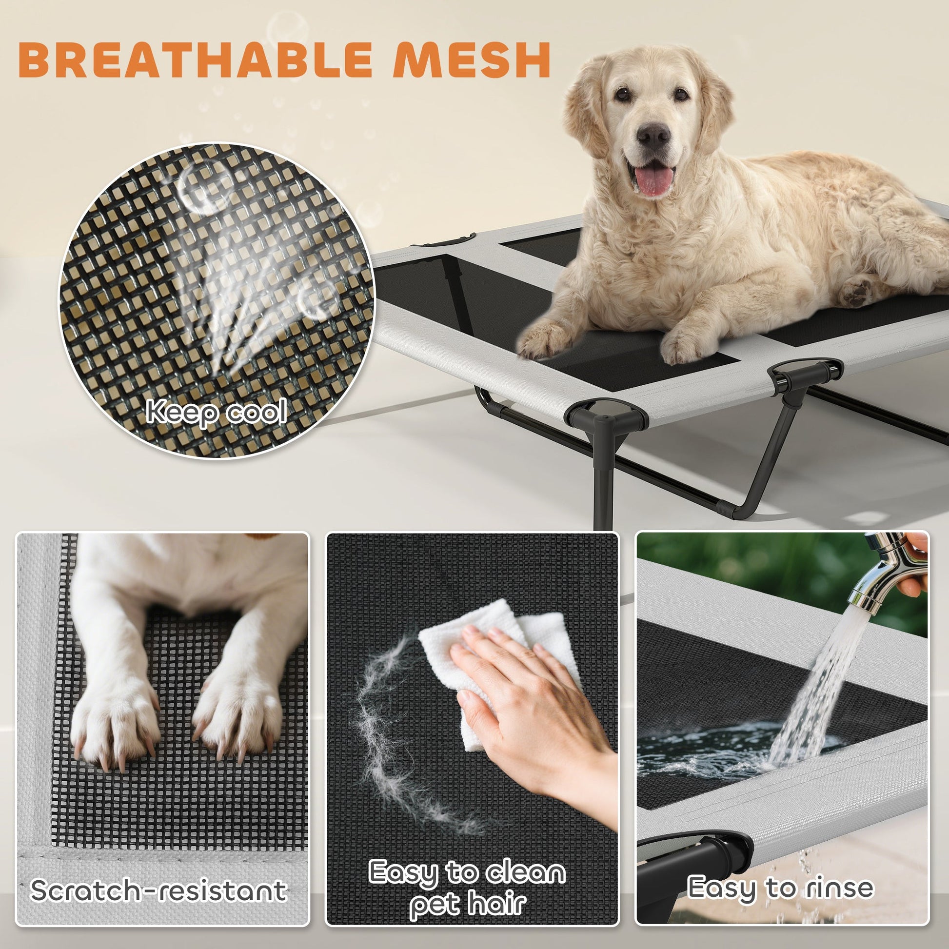 JMT-267850 Elevated Dog Bed with Removable Canopy and Cooling Pad, Portable Raised Pet Cot with Storage Bag, 42 x 30 x 37 inches