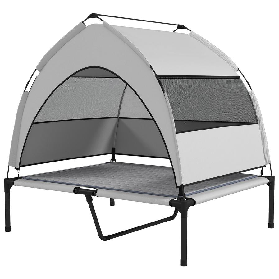 JMT-267850 Elevated Dog Bed with Removable Canopy and Cooling Pad, Portable Raised Pet Cot with Storage Bag, 42 x 30 x 37 inches