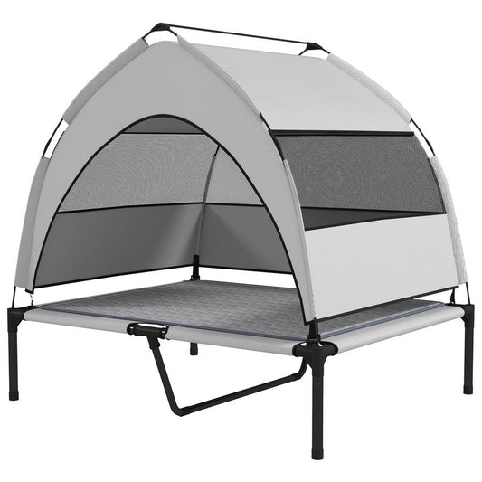 JMT-267850 Elevated Dog Bed with Removable Canopy and Cooling Pad, Portable Raised Pet Cot with Storage Bag, 42 x 30 x 37 inches
